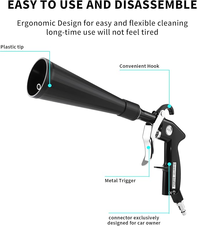 GOCCIDA Car Dry Cleaning Gun,Tornado Air Gun,High Pressure Air Blow Gun,Fast Interior Dryer Car Detailing Kit,Vortex Air Cleaning Tool for Car Detailing(2 Set Nozzle)