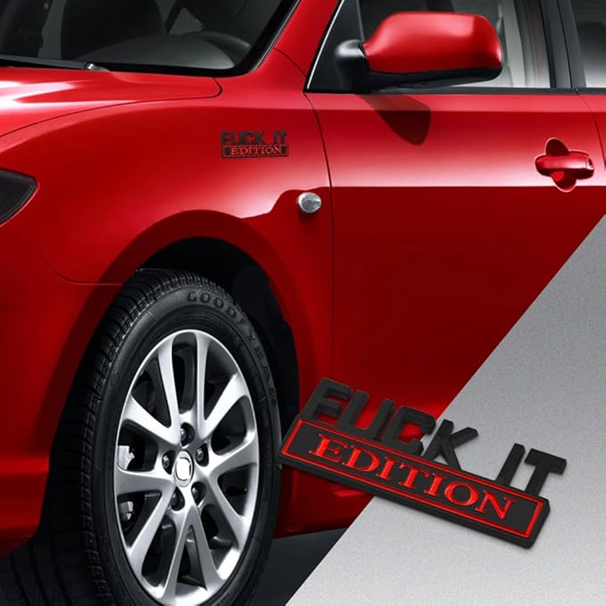 Fuck IT Edition Emblem, Car Exterior Emblems Badge 3D Sticker Decal, Fuck-IT Edition Emblem 3D Fender Badge Decal, 3D Fender Badge Decal Car Truck Replacement, Fit for All Cars (Black Red 1)