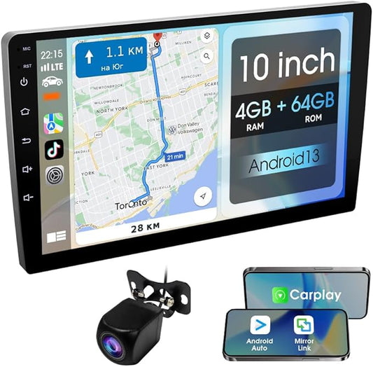 Haudio 10.1 Inch Carplay Screen for Car,8 cores Radio Screen with Wireless CarPlay and Android Auto,Car Stereo with Mirror Link,Double Din Autoradio with Backup Camera,FM,Aux Input Car Audio