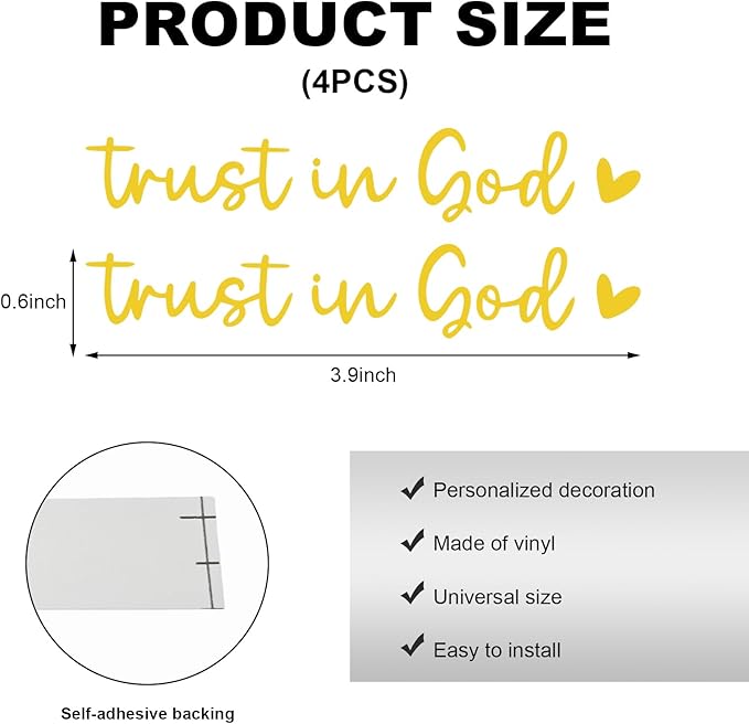 DXNQ 4 PCS Trust in God Rearview Mirror Decals, Automotive Vinyl Rear View Mirror Decorative Stickers, Waterproof Trust in God Stickers for Car Truck Laptop, Car Accessories (Yellow)