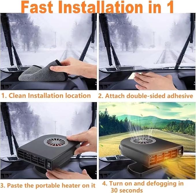 Portable Car Heater Fan, Car Defroster Defogger Heater, 2 in 1 Heating and Cooling Anti-Fog, 360 °Rotatable Windshield Demister Defroster Plug in Cigarette Lighter 12V 150W