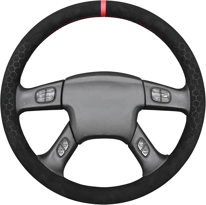 MEWANT Hand Stitched Steering Wheel Cover for Chevy Silverado 1500 2003-2006 Black Hive Embossed Athsuede Steering Wrap