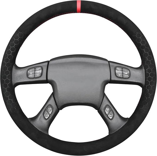 MEWANT Hand Stitched Steering Wheel Cover for Chevy Silverado 1500 2003-2006 Black Hive Embossed Athsuede Steering Wrap