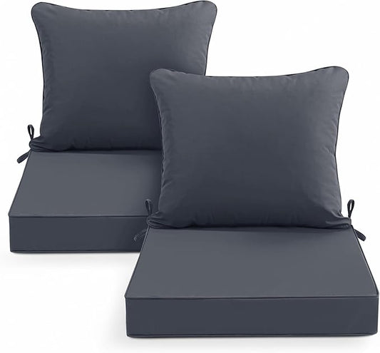 Summsun Patio Chair Cushions Set of 2, Water Resistant Backrest Pillow and Seat Cushion Set for Outdoor Furniture, Sectional Sofa Cushion Replacments, 24 x 24 Inch, Dark Grey