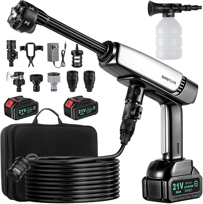 Cordless Pressure Washer Battery Powered;1100PSI Portable Cordless Power Washer,with Brushless Motor,2 Packs Battery&Charger,6-in-1 Nozzle, Foam Cannon, Electric Power Cleaner for Car, Garden, Home