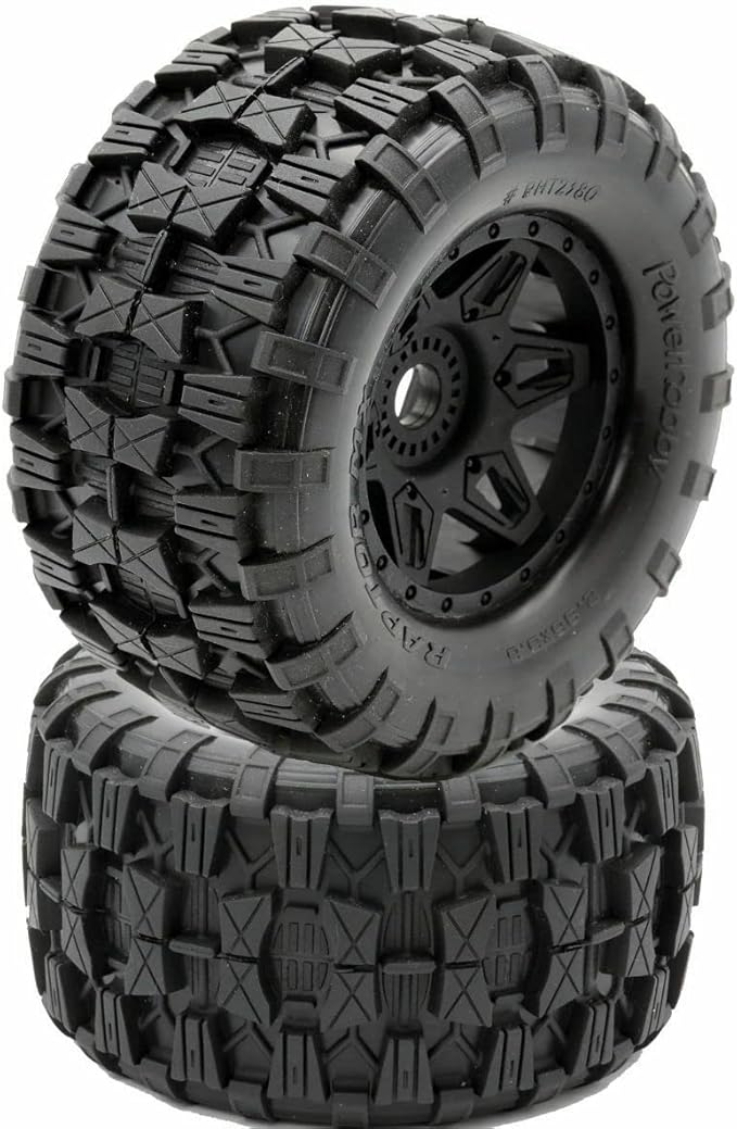 Powerhobby Raptor MX Belted All Terrain Mounted Tires/Wheels 17mm (4) Fits Traxxas Maxx E-Revo Arrma Kraton Outcast