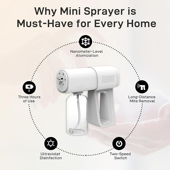 Professional Fogger Machine, 380ml Wireless Nano Sprayer Gun, Rechargeable ULV Atomizer with Blue Light for Touchless Cleaning