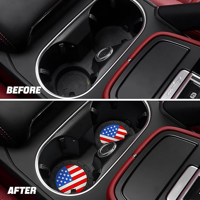 Osilly Car Cup Holder Coasters, 4 Pack American Flag Insert Car Cup Coaster, 2.75 Inch PVC Anti Slip Shockproof Embedded Drink Mat, Car Interior Decoration Accessories for SUV, Truck (Multicolor)