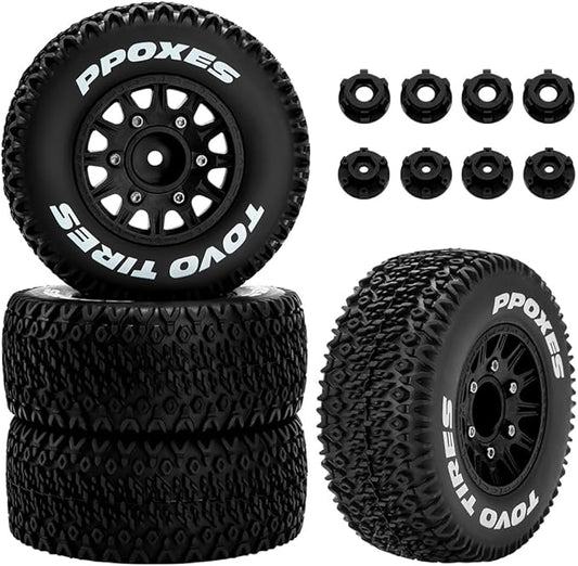 GLOBACT 12mm/14mm Hex RC Wheels and Tires 1/10 RC Truck Tires for Arrma Senton Fury Slash Axial Losi Redcat Rc4wd Hex Detachable Replacement (Black 4PCS)