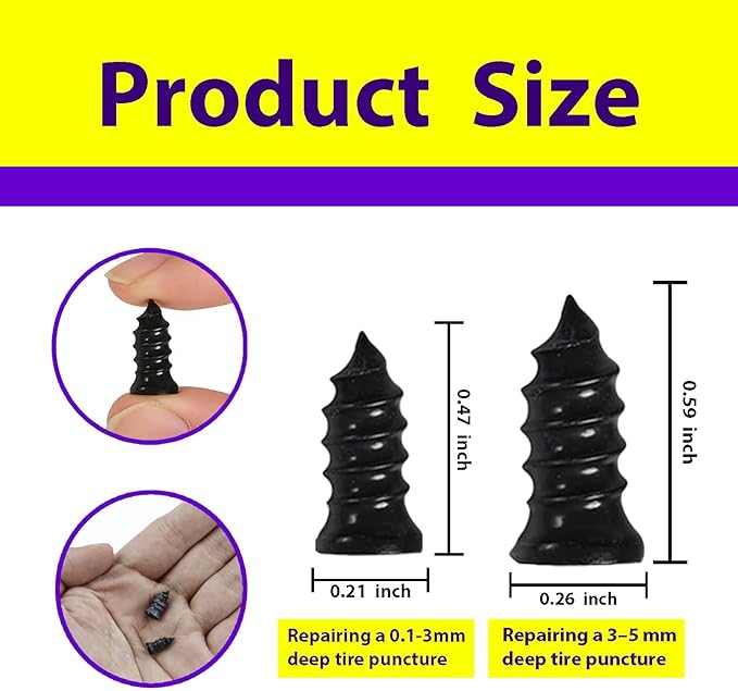 Tire Repair Rubber Nail, Vacuum Tire Repair Kits Spiral Rubber Nails，Fast Self-Service Tool for Car, Truck, Motorcycle, Tractor Tire Puncture Repair every tool you need for repair is included (Black)