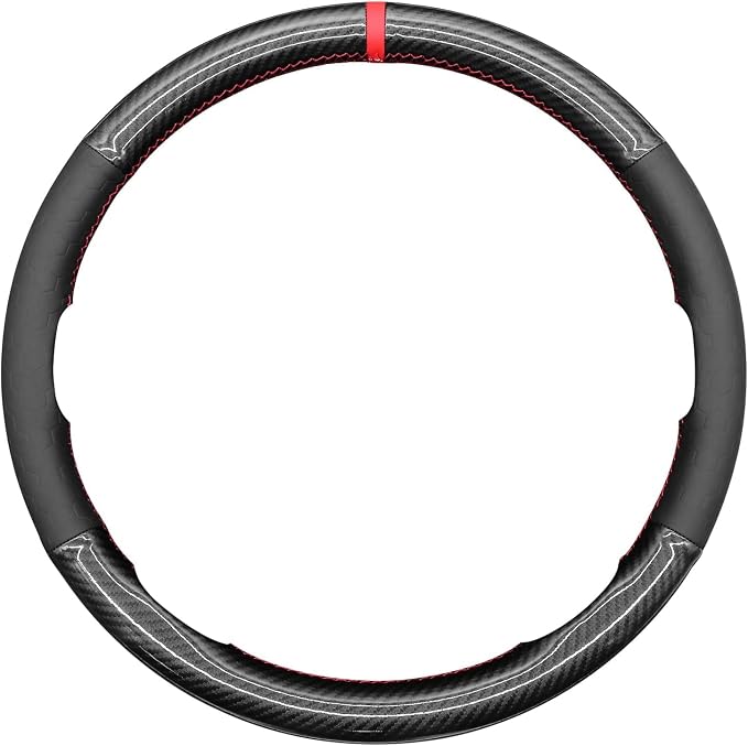 MEWANT Hand Stitch Steering Wheel Cover for Chevy Silverado 1500 Carbon Fiber Hive Embossed Faux Leather Steering Wrap
