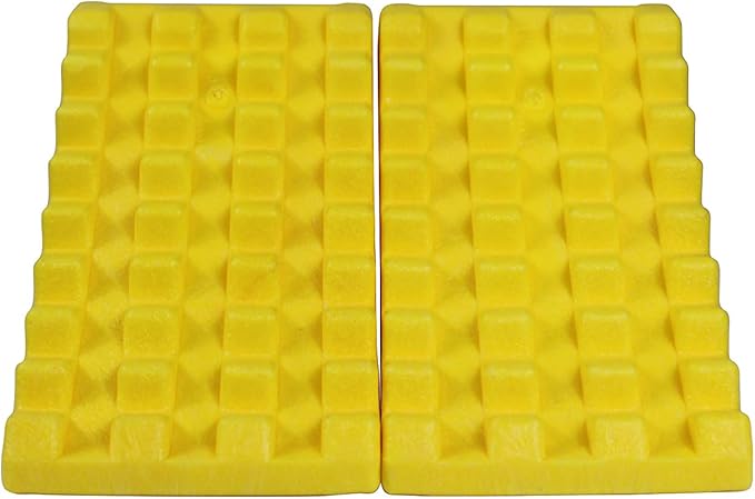 MaxxHaul 50503 High Visibility Poly Foam Wheel Chock 2-Pack | 8" x 4" x 4" Lightweight Tire Stop | Slip-Resistant Rubber Base | Built-in Handle | Safety Yellow