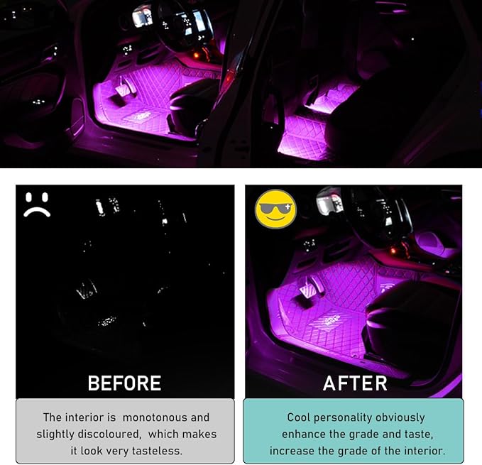 Yourkar Car LED Strip Light, 24 LED Auto Interior Under Dash Atmosphere Lights with USB Port, Vehicle Decor Lamp Ambient Night Light Strip Lighting Kit, Universal Car Accessories (Purple)