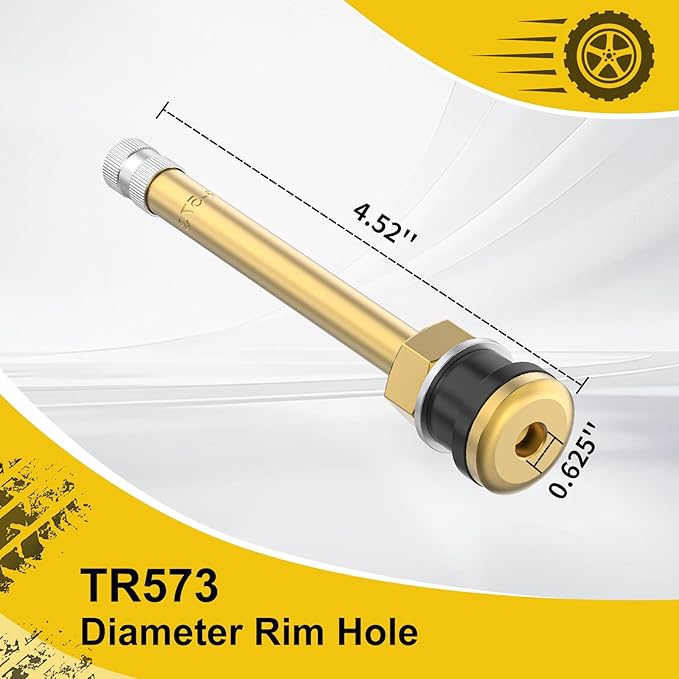 10 Piece TR573 Brass Valve Stems for Commercial Vehicles. Fits 0.748" Valve Hole Dia, Length 4.49'', Brass Colour