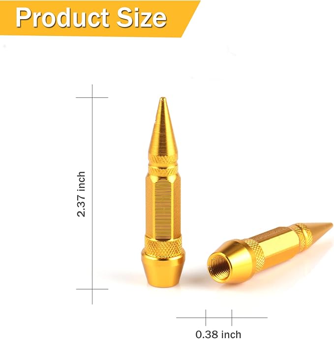 SINGARO 60mm Spiked Valve Caps,Aluminum Alloy Dustproof and Waterproof Tire Valve Stem Caps, Suitable for Cars, Trucks and Motorcycles (4PCS Gold)