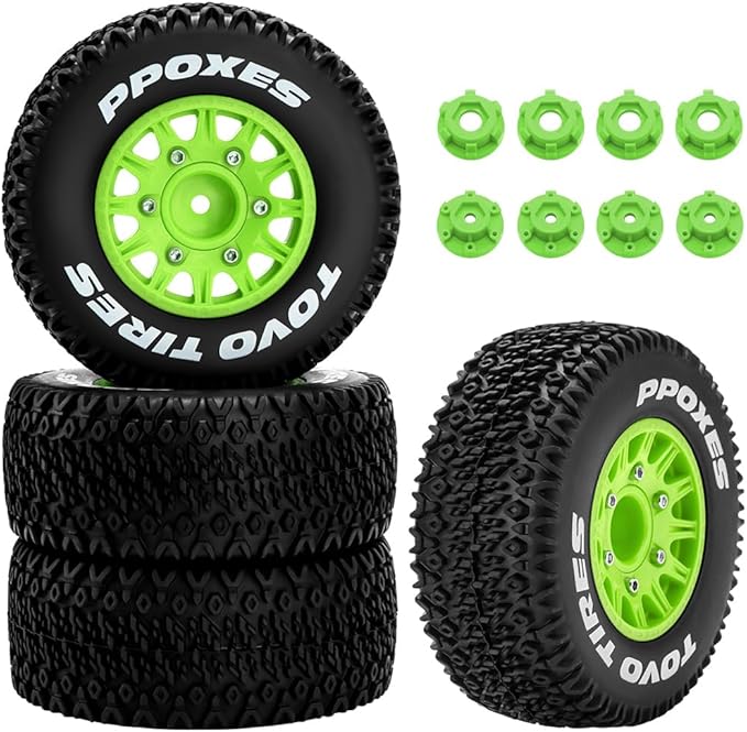 GLOBACT 12mm/14mm Hex RC Wheels and Tires 1/10 RC Truck Tires for Arrma Senton Fury Slash Axial Losi Redcat Rc4wd Hex Detachable Replacement (Green 4PCS)