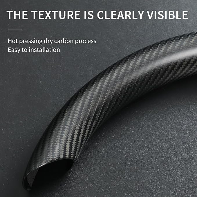 JSWAN Real Carbon Fiber Steering Wheel Cover for Tesla Model 3 2017 to 2023 Model Y 2020 to 2024 Steering Wheel Trim Cover Steering Wheel Wrap Protector Interior Accessories (Matte Black Upper Part)