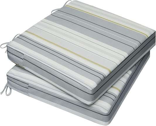AAAAAcessories Outdoor Seat Cushions for Chairs, Waterproof, Fade-Resistant, 24" x 24" x 4", Patio Furniture Replacement Cushions, Set of 2, Ash Blue Harbor Stripe