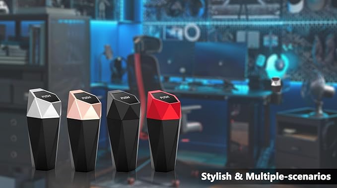 Ginsco Car Trash Can Cup Holder, Mini Car Trash Can with Lid, Car Accessories for Interior, Leakproof Small Trash Cup for Car, Home, Office, Bedroom with Additional 2 Hooks and 90pcs Trash Bags Black