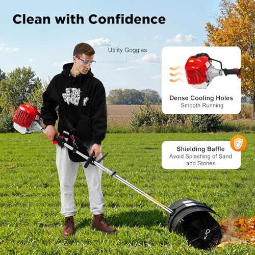 52cc Gas Powered Leaf Blower & Power Sweeper for Yard Lawn Cleaning, 2-Stroke 2.3HP Handheld Backpack Blower Sweeper with 20-Inch Wide Brush, Snow Blower for Driveway Sidewalk Garden Debris Removal
