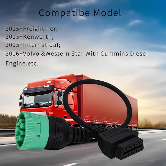 J1939 Adapter Cable for Heavy Duty Trucks and Commercial Vehicles,Green Type 2 J1939 Male to 16pin OBD2 Female Cable,9 Pin to OBD2 Adapter Connector Work with OBD Scanner for Diesel Trucks