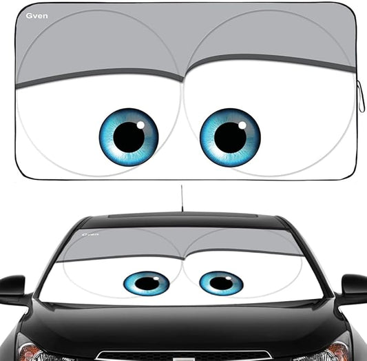 Gven Windshield Sun Shade Universal Fit for Car Window Sunshades Cover Automotive Interior Sun Protector Accessories for Compact& Midsize Sedan,Com& Subcompact SUV,Small Pickup,Wagon(Eyes-Grey, S)