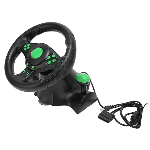 070 PC Steering Wheel, 180 Degree Car Racing Driving Wheel, Strong Suction Game Racing Wheel with Spring Loaded Pedal, for Racing Game, 360, PS3, PS2, PC