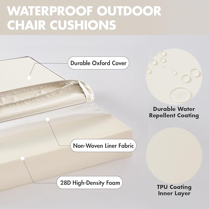 MIULEE White 18.5 x 16 x 3 Outdoor Chair Cushions Waterproof Patio Chair Cushions with Adjustable Straps Set of 2 for Patio Furniture 3-Year Color Fastness Garden Sofa Couch