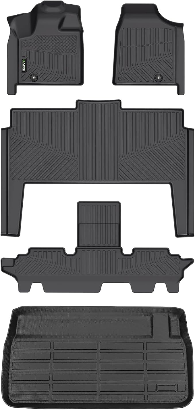 HAFIDI® Floor Mats & Cargo Liner Set Fit for 2021-2011 Dodge Grand Caravan 7 Seat All Weather Protection TPE Anti-Slip Automotive Full Set Floor Liners Custom Accessories - Black