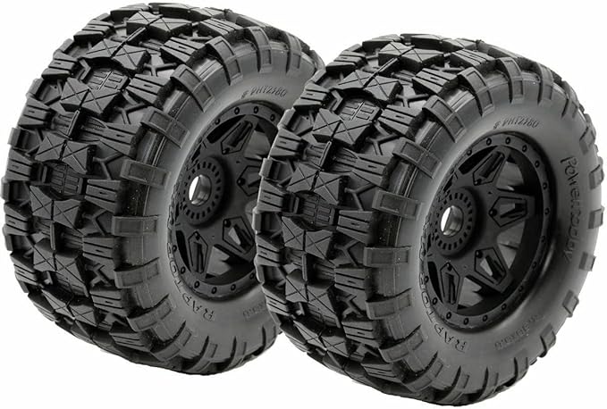 Powerhobby Raptor MX Belted All Terrain Mounted Tires/Wheels 17mm (4) Fits Traxxas Maxx E-Revo Arrma Kraton Outcast