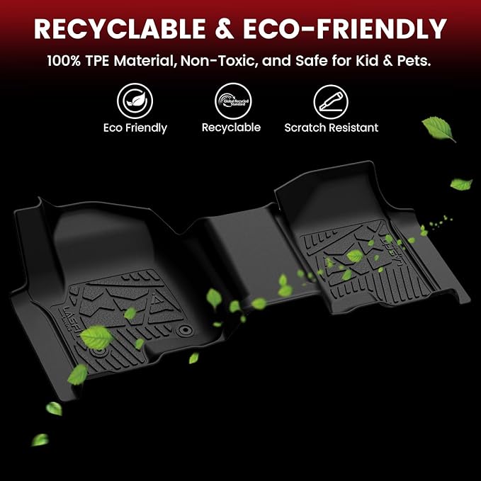 LASFIT Floor Mats 2014-2018 for Chevy Silverado/GMC Sierra 1500, 2015-2019 2500HD 3500 HD, Double Cab Only, 1st Row Bench Seat, All Weather TPE Custom Fit Car Floor Liners, with Carpet Floor Only
