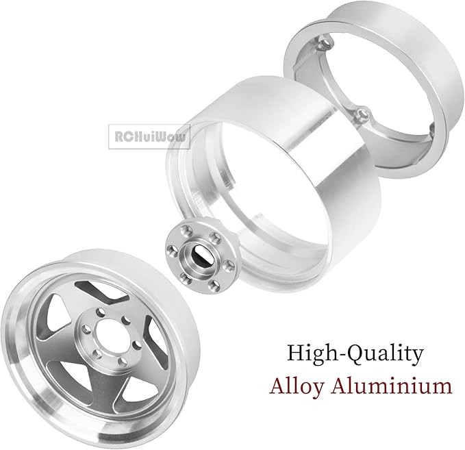 RC Alloy 1.9" Beadlock Wheels and Tires for 1/10 RC Crawler TRX4 SCX10 SCX10 III 90046 D90,1.9 RC Wheels and Tires 1.9 Beadlock Tires RC Rims,4 Packs,Silver