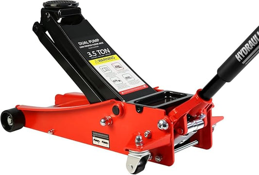 3.5 Ton Low Profile Floor Jack, Heavy Duty Floor Jack with Dual Pistons Quick Lift Pump, Steel Car Jacks Adjustable Height 4"-21", Hydraulic Trolley Floor Jacks 3.5 Ton/7000 LBS Capacity, Red