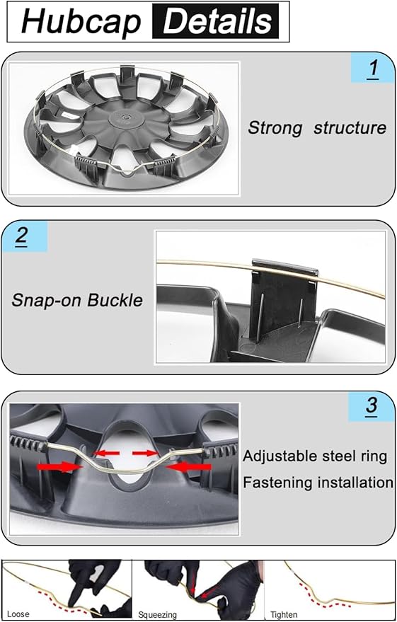 Hubcap Wheel Covers Replacement R16 Size Hub Caps Universal-Fit Steel Wheel Rim Cap ABS Tire Cover for Most Cars Trucks SUV Sedans -Set of 4（16-inch，Silver-Black）