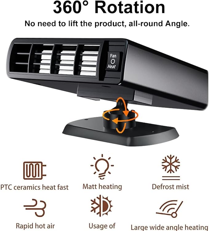 Portable Car Heater Fan, Car Defroster Defogger Heater, 12V 150W 2 in 1 Heating and Cooling Car Heater Defroster Anti-Fog, 360 °Rotatable Windshield Demister Defroster Plug in Cigarette Lighter