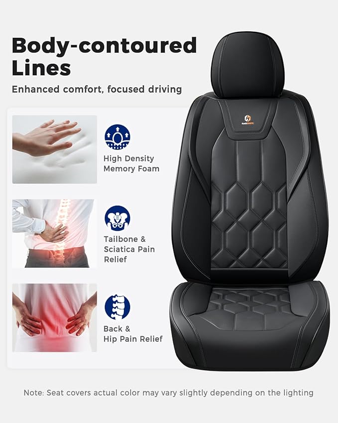 Huidasource Seat Covers Full Set, Universal Fit for Most Cars SUVs Trucks, Full Coverage Leather Car Seat Cover, Airbag, Cupholder Compatible, Seat Function Retain, Velcro Adjustable, Black