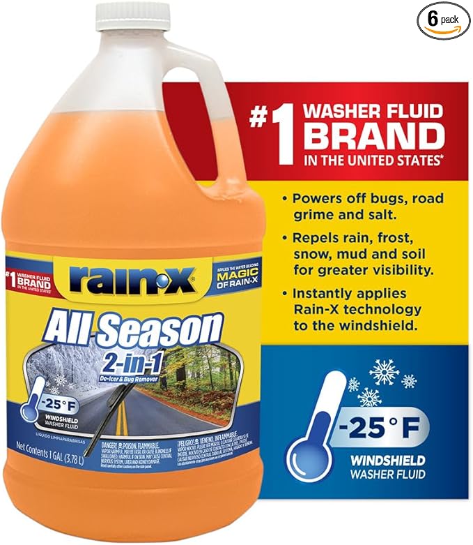 Rain-X All Season -25°F 2-in-1 De-Icer & Bug Remover Windshield Washer Fluid - 1 Gallon (Pack of 6)