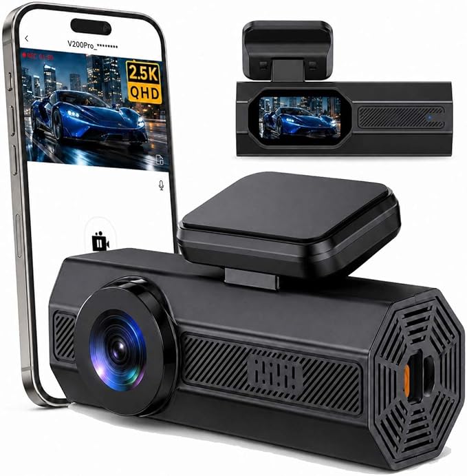 Dash Cam 2.5K Dash Cam Front, VEEMENT Dash Camera for Cars with APP, WiFi Control Dash Cams with WDR Night Vision, 24Hr Parking Mode, 170° Wide Angle, G-Sensor, Loop Recording