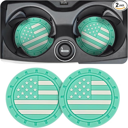 AUCELI 2 Pack Car Cup Holder Coasters, Colored American Flag US Flag Insert Car Cup Coaster, 2.75 Inch Anti Slip Shockproof Embedded Drink Mat, Vehicle Interior Decor Accessories