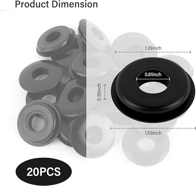 20PCS Glad Hand Seals for Glad Hand Air Hose,Rubber Gladhand Seals of Semi Truck Accessories,Air Lines for Semi Truck Car Accessories Compatible with Tramec Tectran Haldex (20PCS Black)