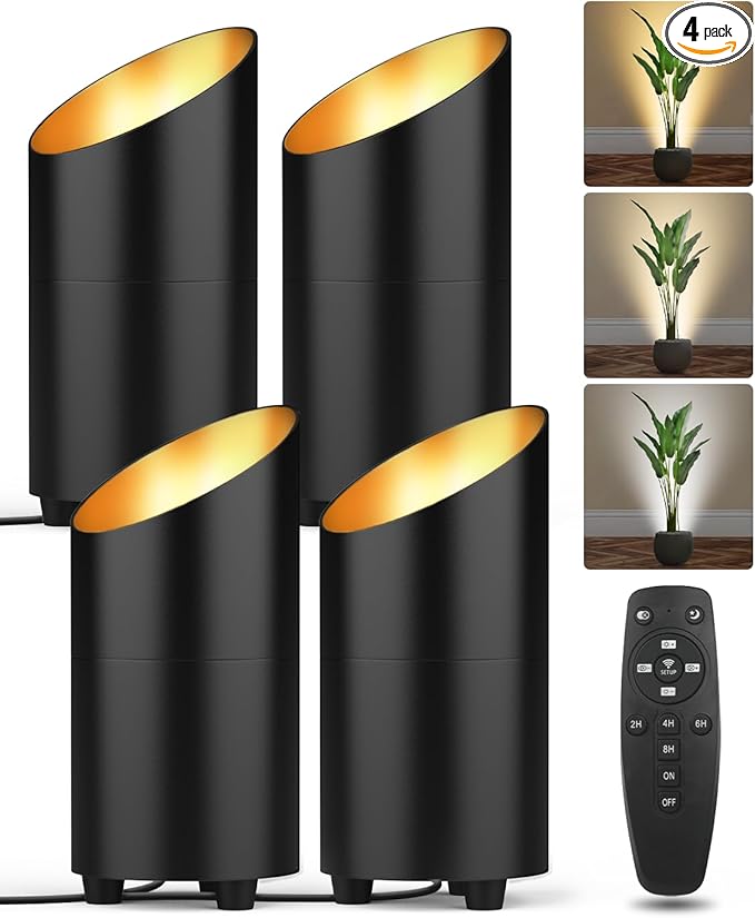 Abovizo 4 Pack Uplighting Indoor, LED Floor Can Lights with Remote and Timer, 3 Color Temps Dimmable Spotlight for Corner Sofa Plant Home Accent Lighting, 5.9 FT Plug Cord & Foot Switch, Black