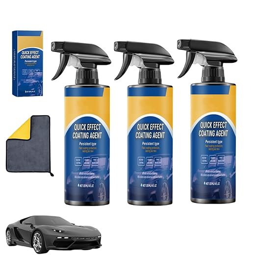 3-in-1 Quick Car Coating Spray,Water Repellent Polish & Protectant for Vehicle Paint,Glass,Wheels - Fast-Acting Hydrophobic Sealant Spray (3PCS)
