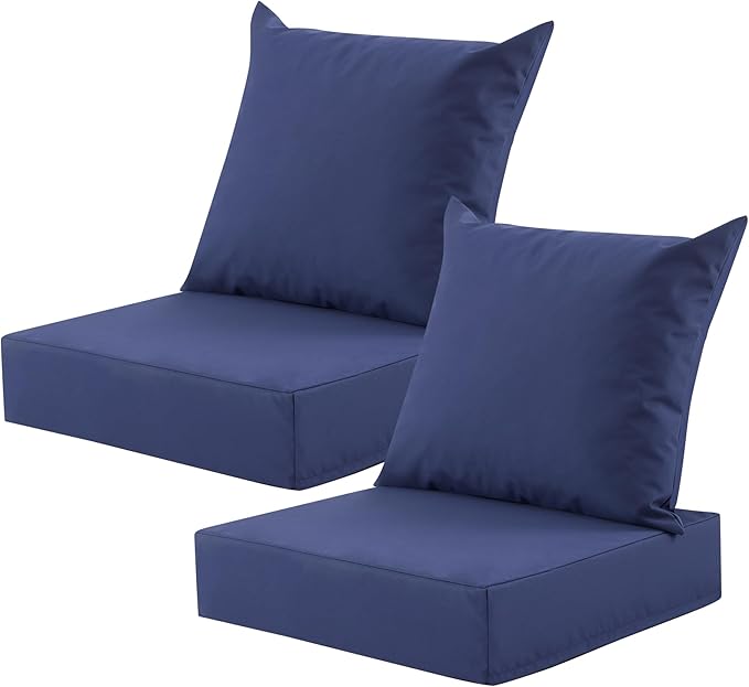 Outdoor Deep Seat Cushion Set, 24x24 Inch Water-Resistant & Fade-Resistant Outdoor Chair Cushions, Patio Furniture Cushions with Removable Cover for Patio Chair, Sofa,Navy Blue (Set of 2)