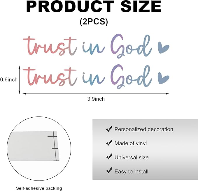 DXNQ 2 PCS Trust in God Rearview Mirror Decals, Automotive Vinyl Rear View Mirror Decorative Stickers, Waterproof Trust in God Stickers for Car Truck Laptop, Car Accessories (Colorful)