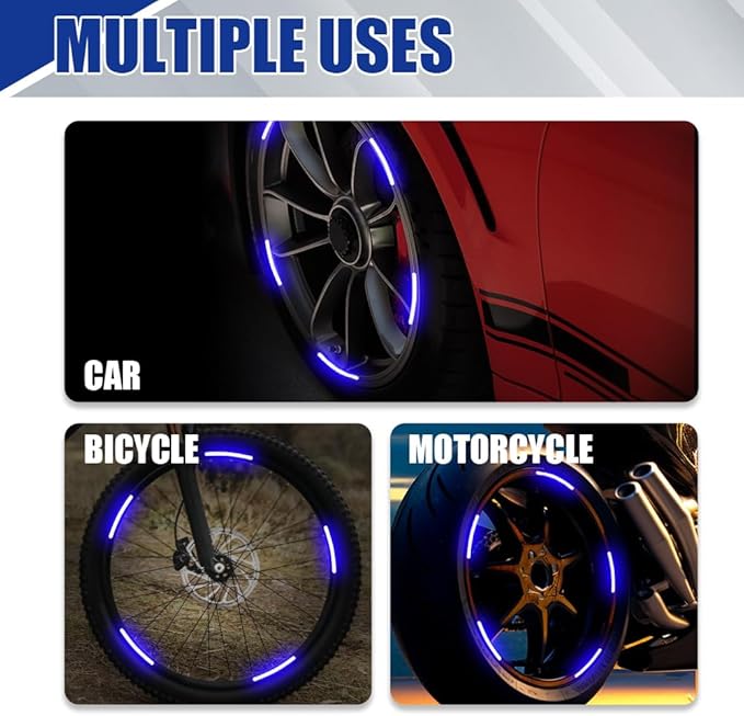 20PCS Reflective Car Wheel Decorative Stripe Stickers, Night Safety Warning Tape Sticker, Anti-Scratch Tire Rims Sticker, Universal Car Exterior Accessories Fluorescent Auto Decals for Motocycle Bike