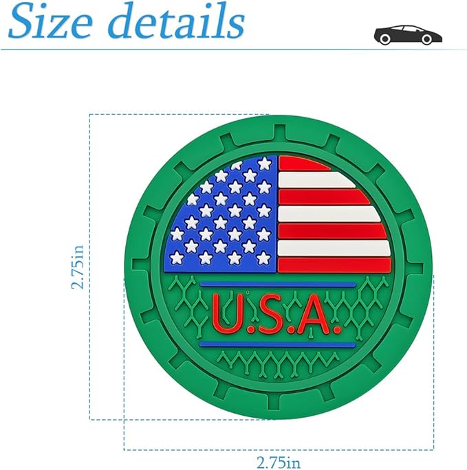 AUCELI 4 Pack Car Cup Holder Coasters, Colored American Flag US Flag Insert Car Cup Coaster, 2.75 Inch Anti Slip Shockproof Embedded Drink Mat, Vehicle Interior Decor Accessories