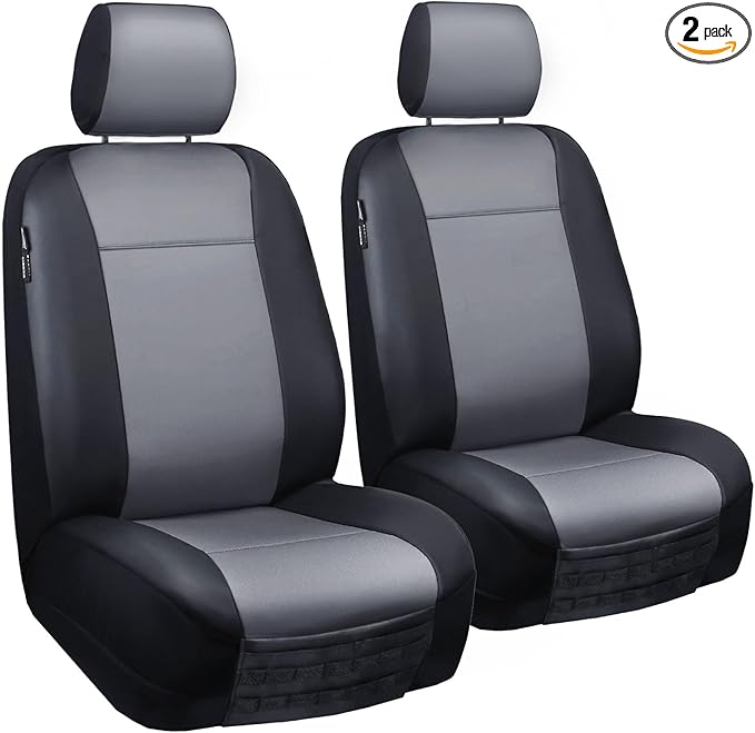 LPI Truck Heavy Duty Car Seat Covers for Front Seats; Fits Sedans and SUVs, Includes Front and Rear Storage Pockets, Built-in Molle Style Organizer; Semi-Custom Fit; Black/Grey, 2pcs