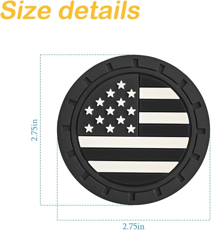 Osilly Car Cup Holder Coasters, 4 Pack American Flag Insert Car Cup Coaster, 2.75 Inch PVC Anti Slip Shockproof Embedded Drink Mat, Car Interior Decoration Accessories for SUV, Truck (Black)