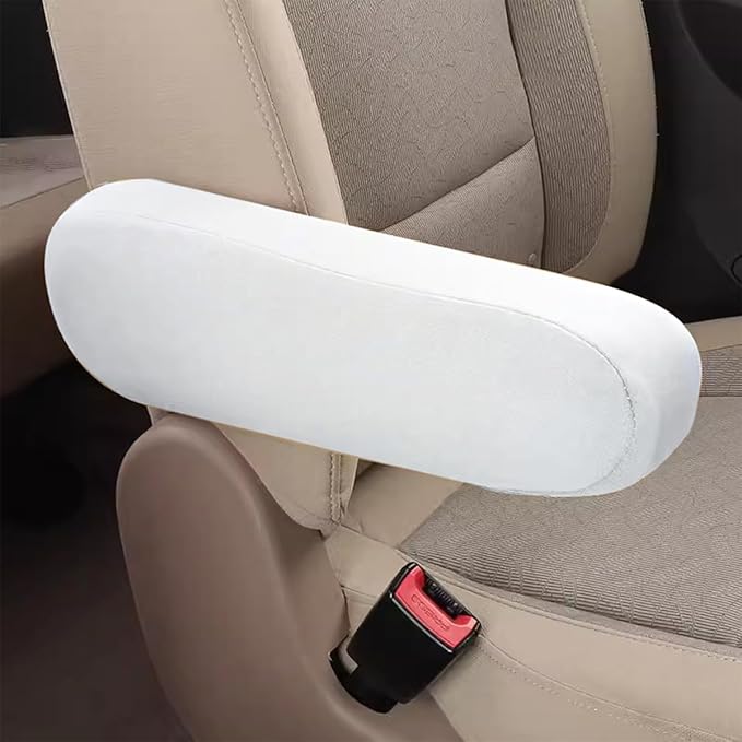 AUCELI 2 Pcs Car Front Seat Armrest Covers, Cloth Fabric Armrest Protectors, Direct Replacement Center Console Lid Armrest Cover Skin, Universal Accessories for Car, SUV, Truck and Van (White)