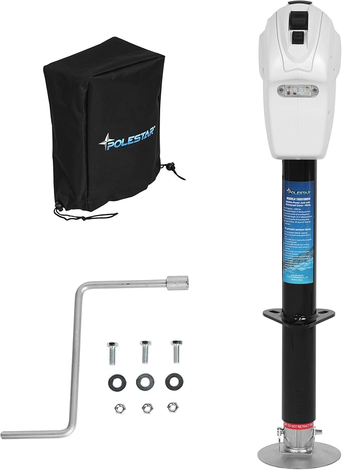 POLESTAR Electric Trailer Jack 5000lbs, A-Frame RV Electric Power Tongue Jack with Waterproof Protective Cover & LED Light, Electric Jacks for Travel Trailers Camper, RV, 12V DC, White, 22.5" Lift